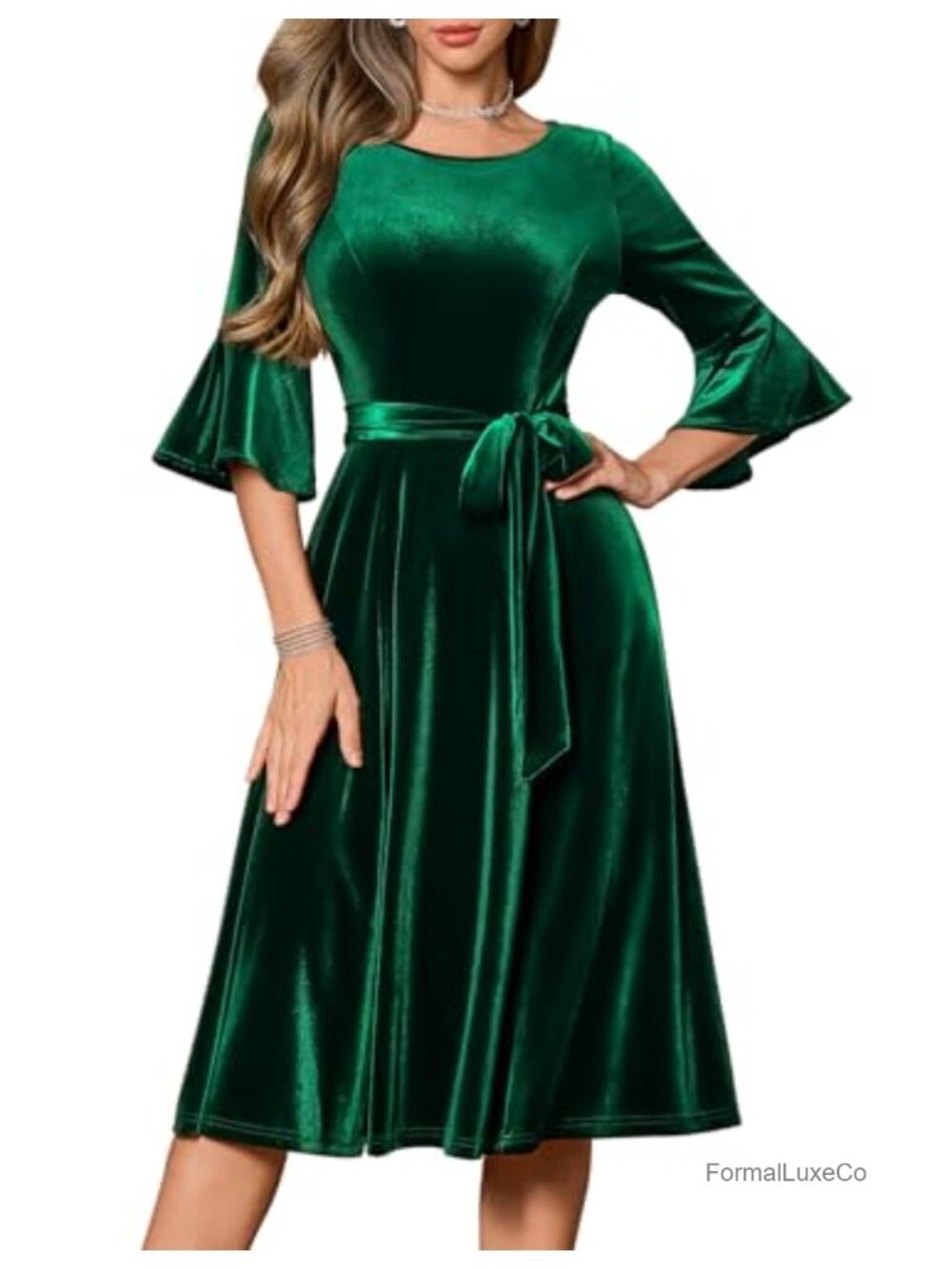 Long Sleeve Velvet Midi Dress Wedding Guest Formal Winter